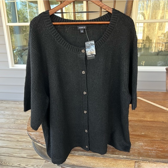 Torrid Vegan Cashmere Crew Cardigan Black Button Up Sweater Sz 4X NWT - Picture 4 of 13